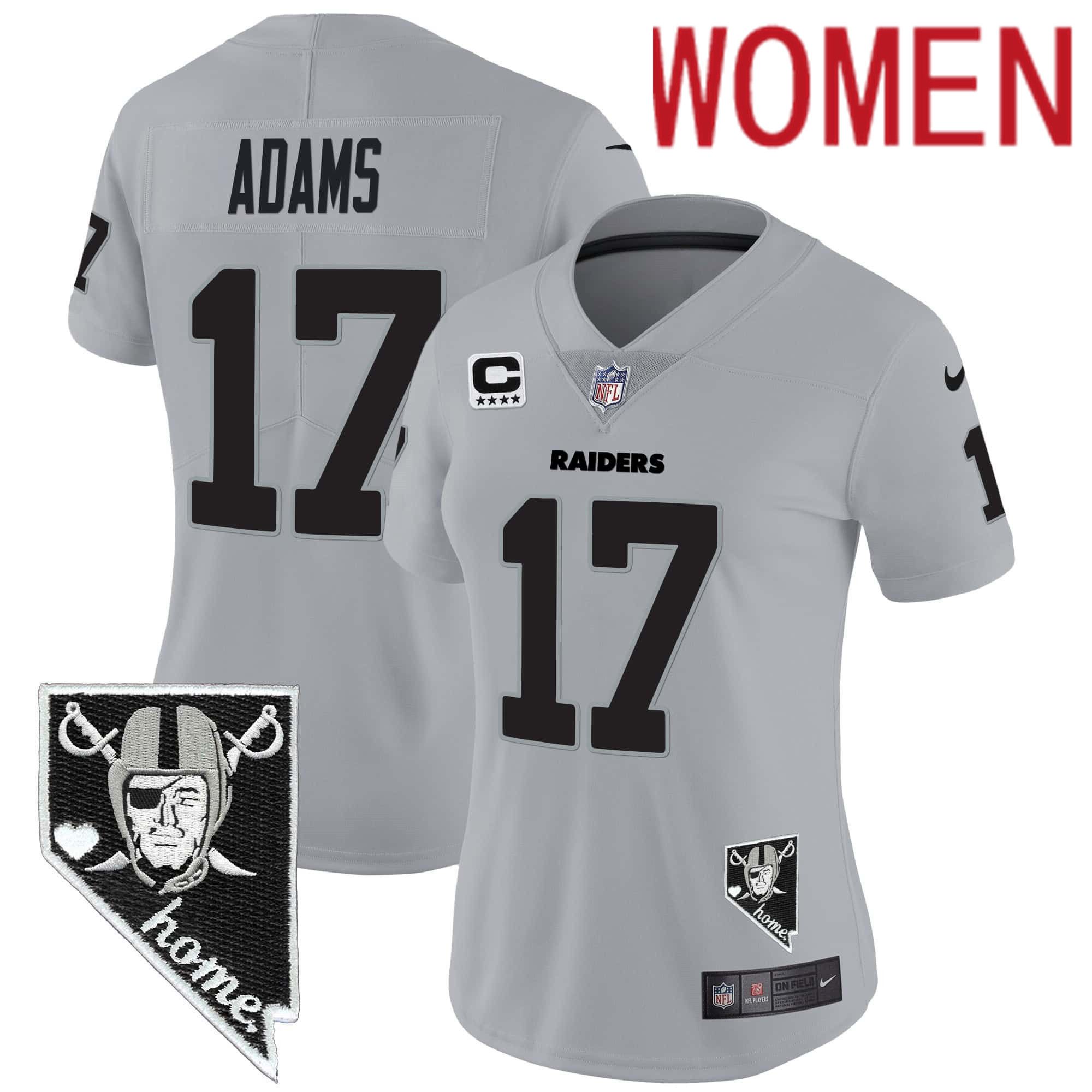 Women Oakland Raiders 17 Adams Grey 2024 Nike Nevada Home Patch Vapor NFL Jersey